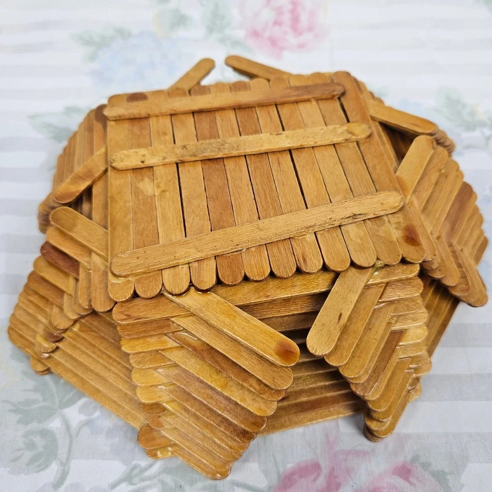 Handmade Wooden Popsicle Stick‎ Octagon Basket Bowl Decorative Centerpiece